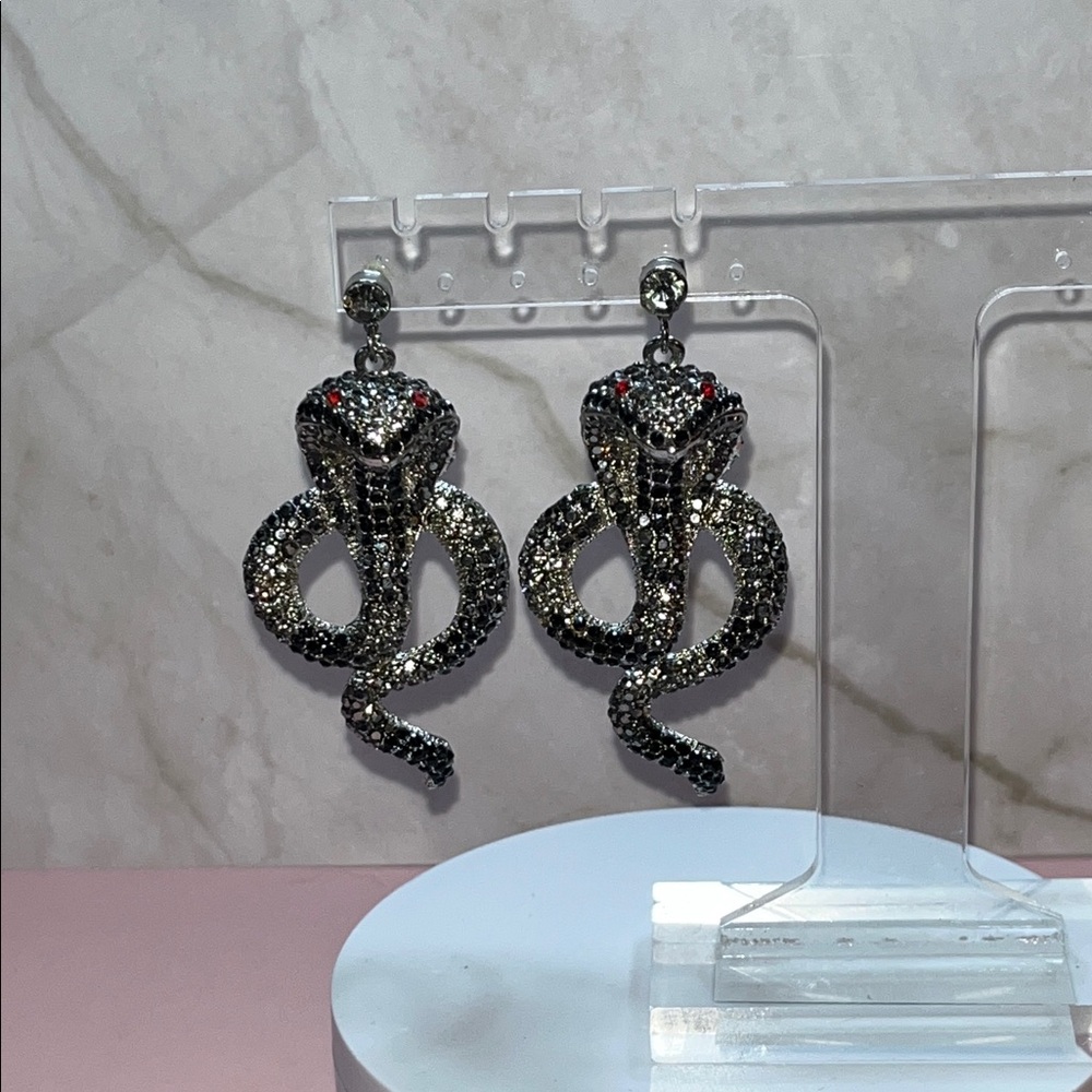 Glittering Cobra Statement Earrings - image 2